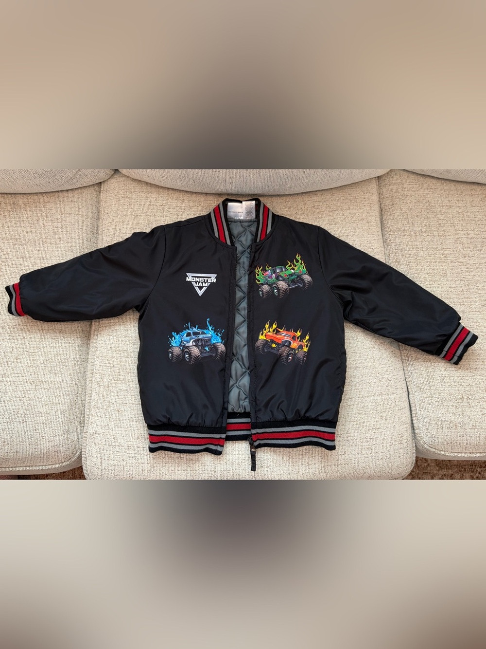 Monster Jam Zip-Up Bomber Jacket Boys Size 4 - Picture 4 of 12